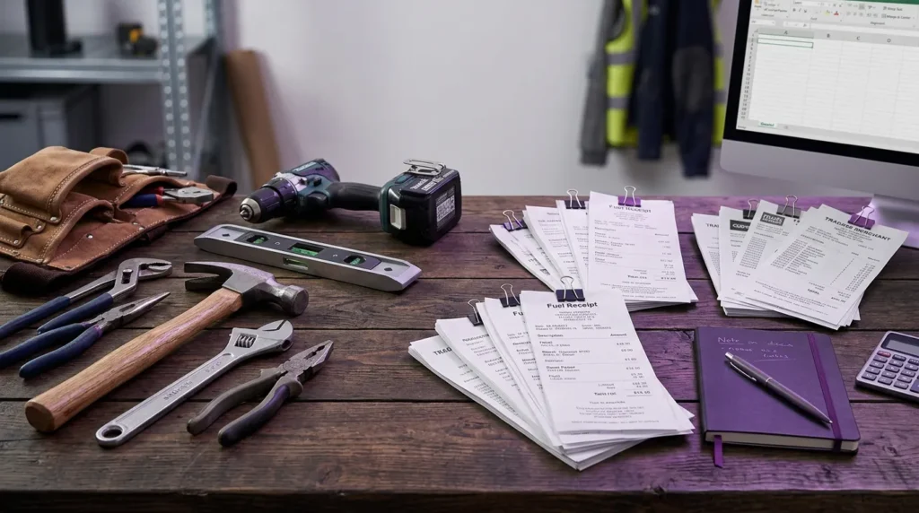 Selection of tools and fuel receipts representing CIS allowable expenses